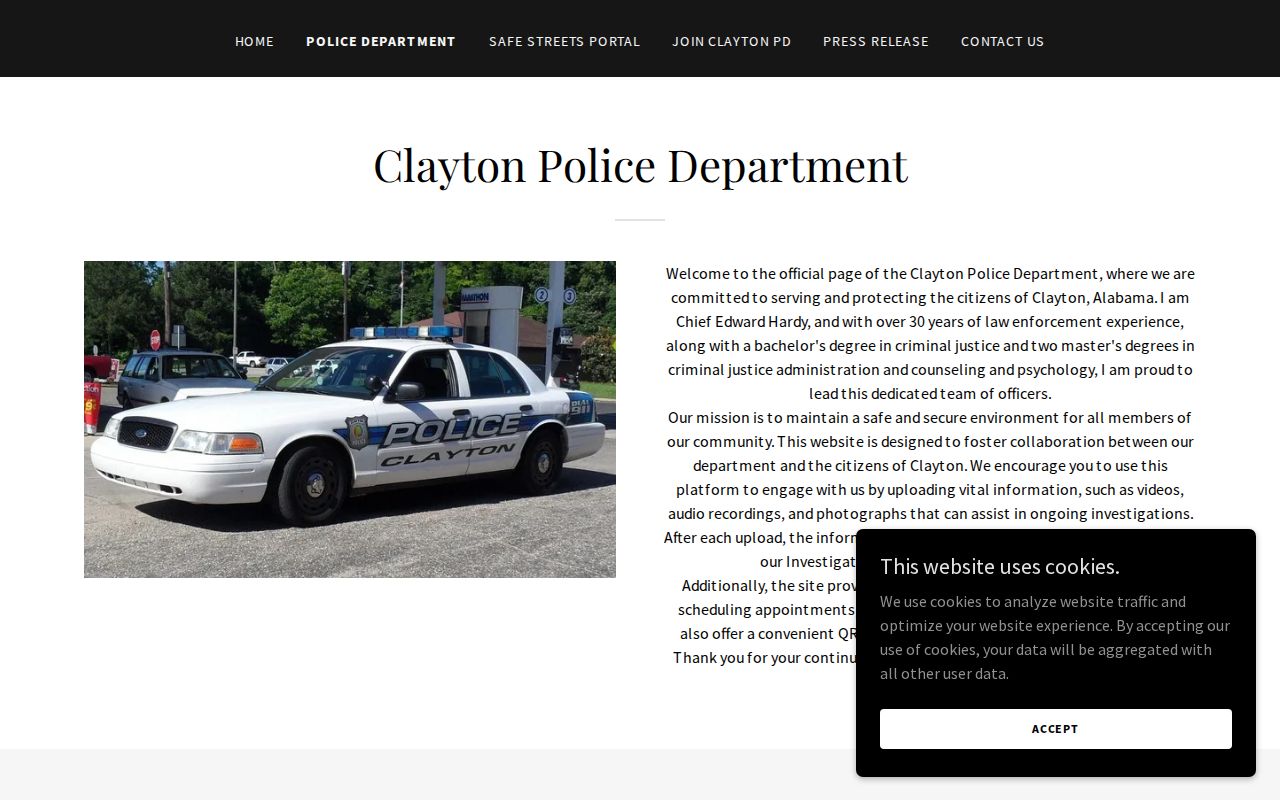 Clayton Police Department official page for Clayton arrest-report contact